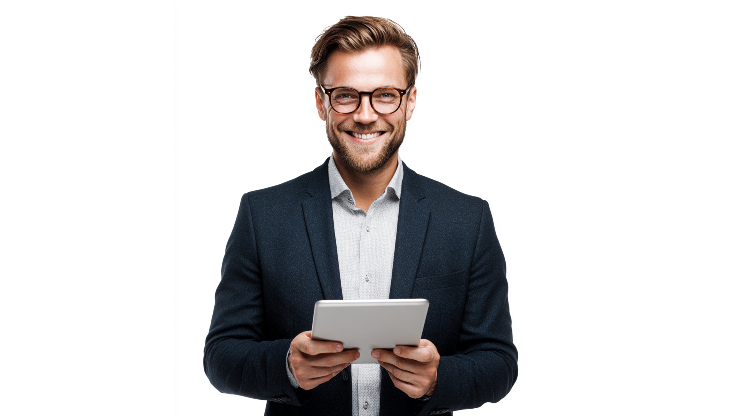 Berater mit Tablet — Expertise & Vertrauen